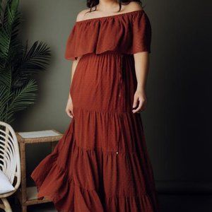 Baltic Born Swiss Dot Rust Maxi Dress XLarge